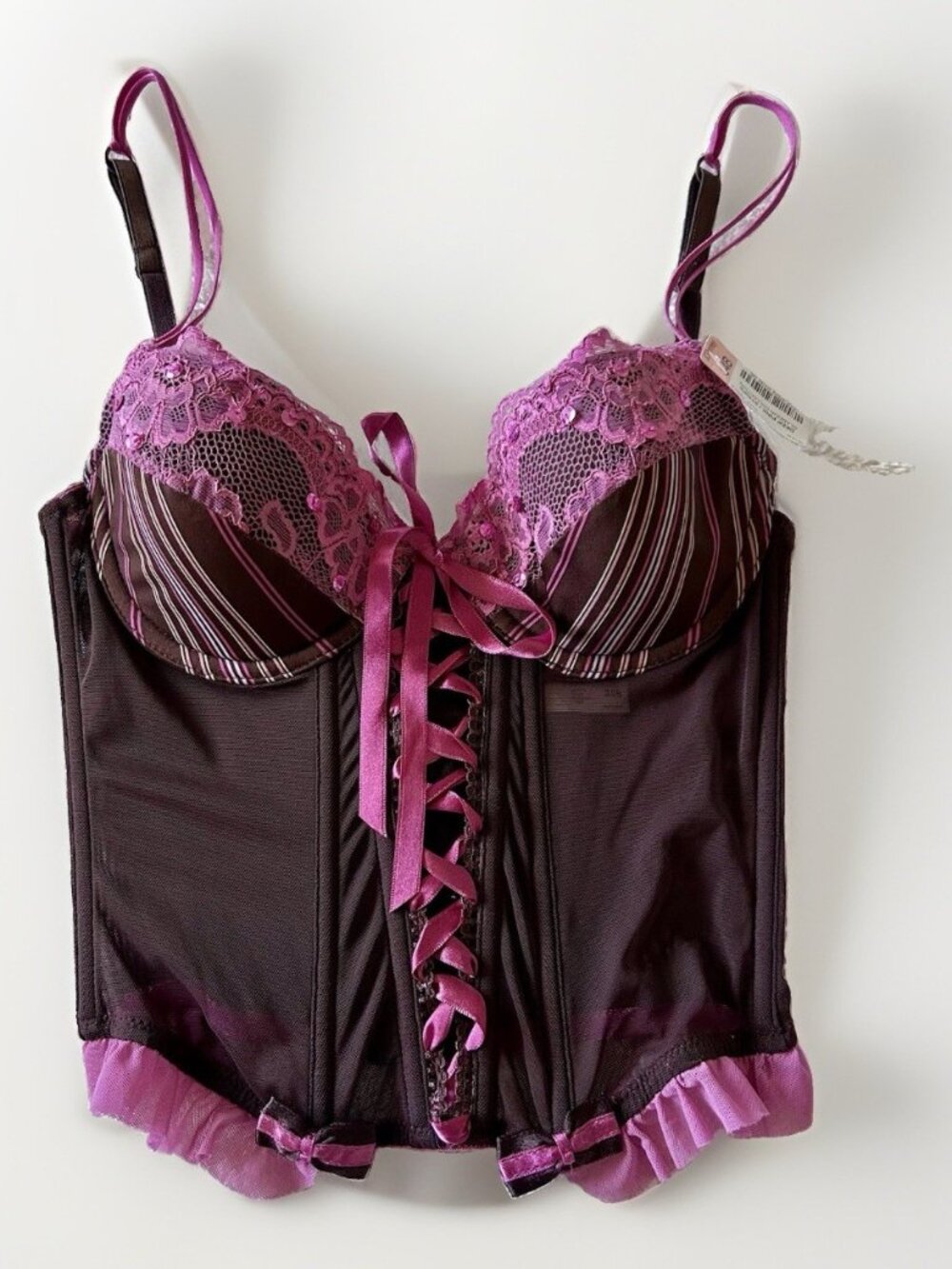 Glamour Collection Corset Bustier Top 34B Deep Pink Stripe NWT
